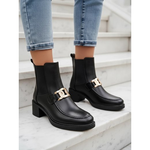 Royalfashion Botki damskie na niskim słupku Ewios ze sklepu royalfashion.pl w kategorii Botki - zdjęcie 187234397