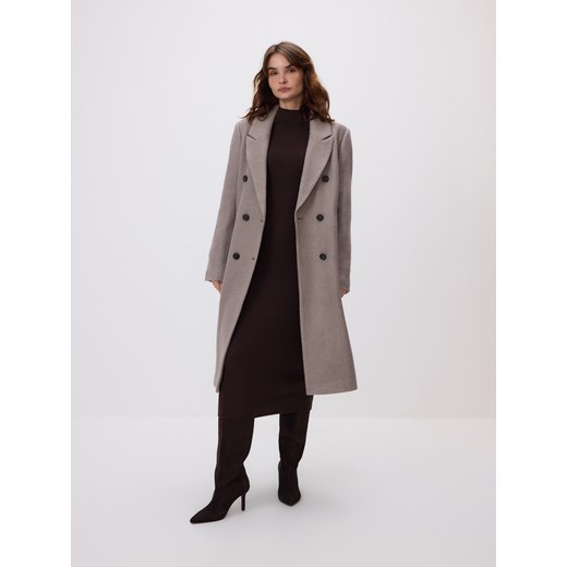 Reserved - Dwurzędowy płaszcz z wełną - brązowy ze sklepu Reserved w kategorii Płaszcze damskie - zdjęcie 187235487