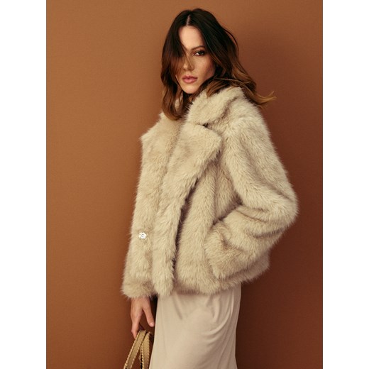 Sinsay - Płaszcz z imitacji futra - kremowy Sinsay XXS Sinsay