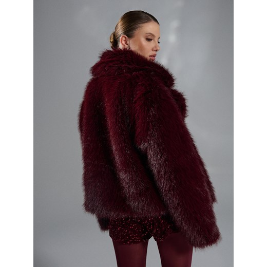 Sinsay - Płaszcz z imitacji futra - bordowy Sinsay M Sinsay