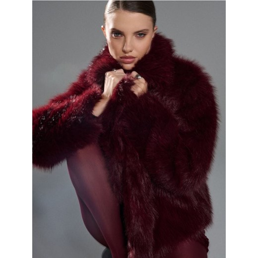 Sinsay - Płaszcz z imitacji futra - bordowy ze sklepu Sinsay w kategorii Płaszcze damskie - zdjęcie 187236259