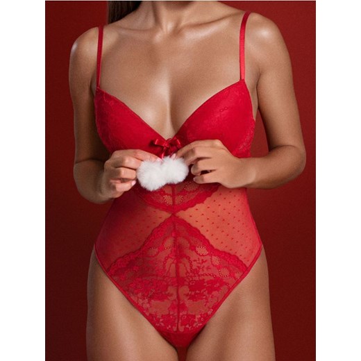 Sinsay - Koronkowe body z regulowanymi ramiączkami - czerwony ze sklepu Sinsay w kategorii Body damskie - zdjęcie 187236309