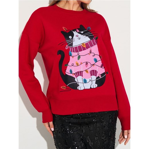 Sinsay - Bluza crewneck z motywem świątecznym - czerwony - id: 901HB-33X - marki Sinsay - 187236316 Sinsay - Bluza crewneck z motywem świątecznym - czerwony ze sklepu Sinsay w kategorii Bluzy damskie - zdjęcie 187236316