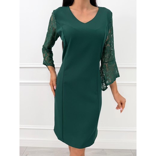 Zielona Elegancka Sukienka z Koronkowym Rękawkiem - id: 23070317 - marki Modnakiecka.pl - 187236417 Zielona Elegancka Sukienka z Koronkowym Rękawkiem ze sklepu ModnaKiecka.pl w kategorii Sukienki - zdjęcie 187236417