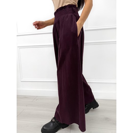 Burgundowe Sztruksowe Spodnie z Szeroką Nogawką Modnakiecka.pl 44 ModnaKiecka.pl