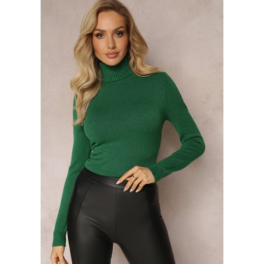 Ciemnozielony Golf Dzianinowy Apasge ze sklepu renee.pl w kategorii Swetry damskie - zdjęcie 187238928
