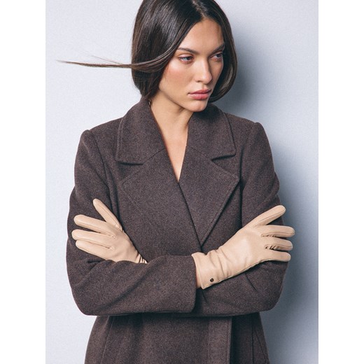 Mohito - Skórzane rękawiczki - beżowy ze sklepu Mohito w kategorii Rękawiczki damskie - zdjęcie 187240327