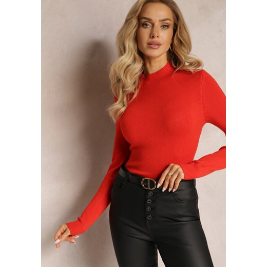 Pomarańczowy Golf z Długim Rękawem Eruwen - id: HS2989-67-ORANGE - marki Renee - 187240487 Pomarańczowy Golf z Długim Rękawem Eruwen ze sklepu renee.pl w kategorii Swetry damskie - zdjęcie 187240487