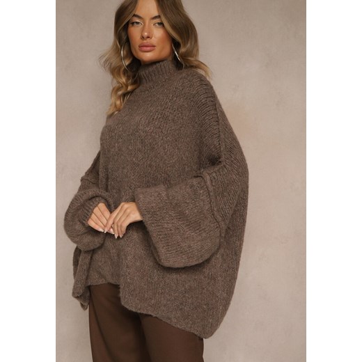 Jasnobrązowy Golf Oversize z Wełną z Opadającą Linią Ramion Lilirea - id: 1040-1040-30571-475-TAUPE - marki Renee - 187240497 Jasnobrązowy Golf Oversize z Wełną z Opadającą Linią Ramion Lilirea ze sklepu renee.pl w kategorii Swetry damskie - zdjęcie 187240497