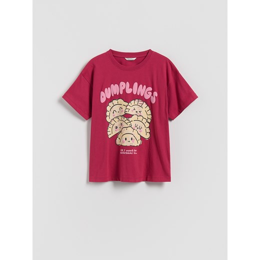 Reserved - Świąteczny t-shirt - czerwony ze sklepu Reserved w kategorii Bluzki dziewczęce - zdjęcie 187240869