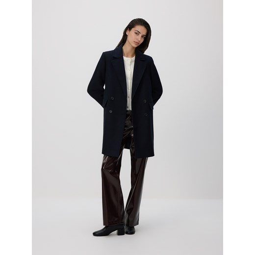 Reserved - Płaszcz z dodatkiem wełny - granatowy ze sklepu Reserved w kategorii Płaszcze damskie - zdjęcie 187241108