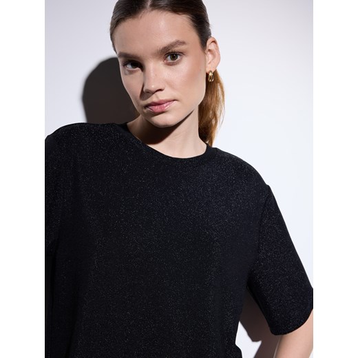 Mohito - Czarna bluzka z metaliczną nitką - czarny ze sklepu Mohito w kategorii Bluzki damskie - zdjęcie 187241928
