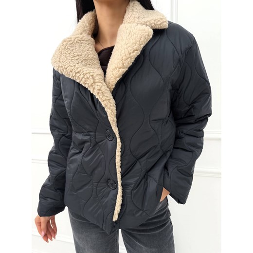 Czarna Pikowana Kurtka z Misiem Modnakiecka.pl 44 ModnaKiecka.pl