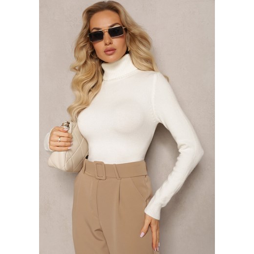 Biały Golf Dzianinowy Apasge ze sklepu renee.pl w kategorii Swetry damskie - zdjęcie 187242249