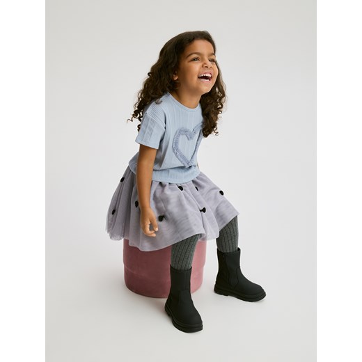 Reserved - Bawełniany t-shirt z aplikacją - jasnoniebieski ze sklepu Reserved w kategorii Bluzki dziewczęce - zdjęcie 187242456