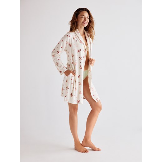 Reserved - Wzorzysty szlafrok z paskiem - złamana biel ze sklepu Reserved w kategorii Szlafroki damskie - zdjęcie 187243179