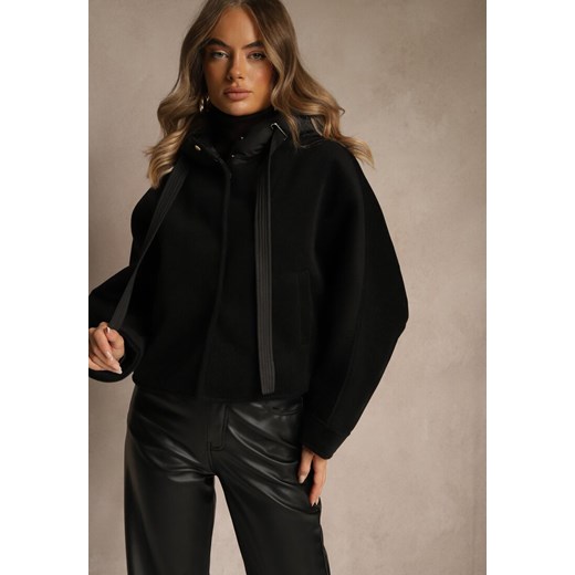 Czarna Nietoperzowa Kurtka Przejściowa z Kapturem Amiree ze sklepu renee.pl w kategorii Kurtki damskie - zdjęcie 187244707
