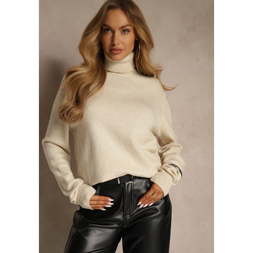 Jasnobeżowy Casualowy Golf z Bawełną i Wełną Reillisa - id: 3687-M-43-L.BEIGE - marki Renee - 187244897 Jasnobeżowy Casualowy Golf z Bawełną i Wełną Reillisa ze sklepu renee.pl w kategorii Swetry damskie - zdjęcie 187244897