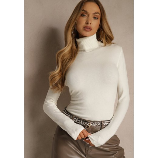 Jasnobeżowy Golf z Bawełną w Klasycznym Stylu Reiredia - id: 2206-S-43-L.BEIGE - marki Renee - 187244927 Jasnobeżowy Golf z Bawełną w Klasycznym Stylu Reiredia ze sklepu renee.pl w kategorii Swetry damskie - zdjęcie 187244927