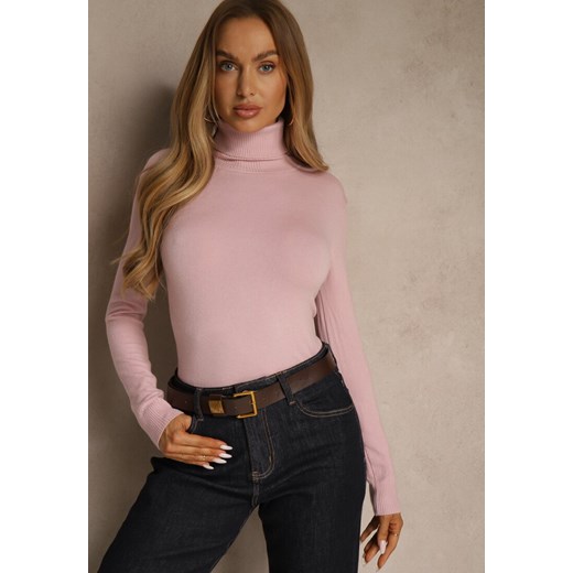 Różowy Golf z Bawełną w Klasycznym Stylu Reiredia - id: 2206-S-45-PINK - marki Renee - 187244937 Różowy Golf z Bawełną w Klasycznym Stylu Reiredia ze sklepu renee.pl w kategorii Swetry damskie - zdjęcie 187244937