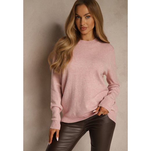Jasnoróżowy Klasyczny Sweter z Wełną i Bawełną Bez Zdobień Neandia - id: 3686-M-46-L.PINK - marki Renee - 187244947 Jasnoróżowy Klasyczny Sweter z Wełną i Bawełną Bez Zdobień Neandia ze sklepu renee.pl w kategorii Swetry damskie - zdjęcie 187244947