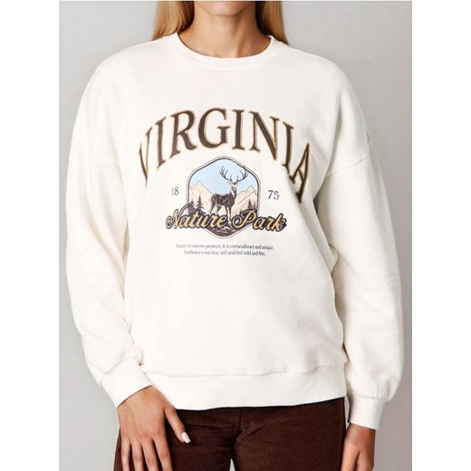 Sinsay - Bluza crewneck z napisem - kremowy ze sklepu Sinsay w kategorii Bluzy damskie - zdjęcie 187246266