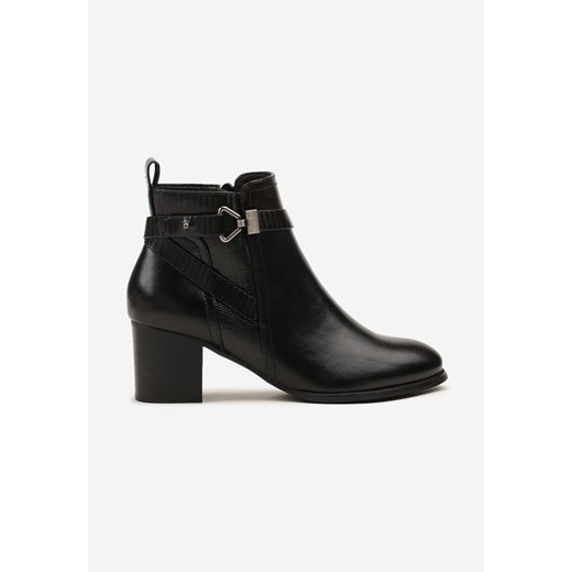 Czarne Botki na Słupku z Metaliczną Aplikacją przy Cholewce Tulianis 36 born2be.pl