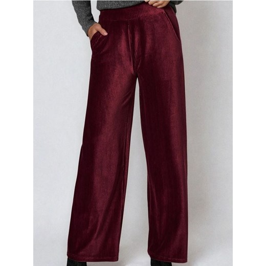 Sinsay - Prążkowane spodnie wide leg - bordowy ze sklepu Sinsay w kategorii Spodnie damskie - zdjęcie 187247175