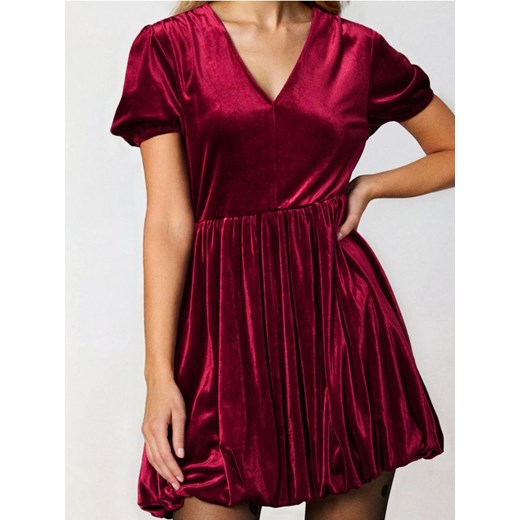 Sinsay - Sukienka mini bombka - bordowy Sinsay L Sinsay