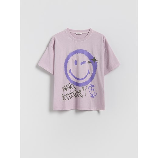 Reserved - T-shirt SmileyWorld® - lawendowy ze sklepu Reserved w kategorii Bluzki dziewczęce - zdjęcie 187249267