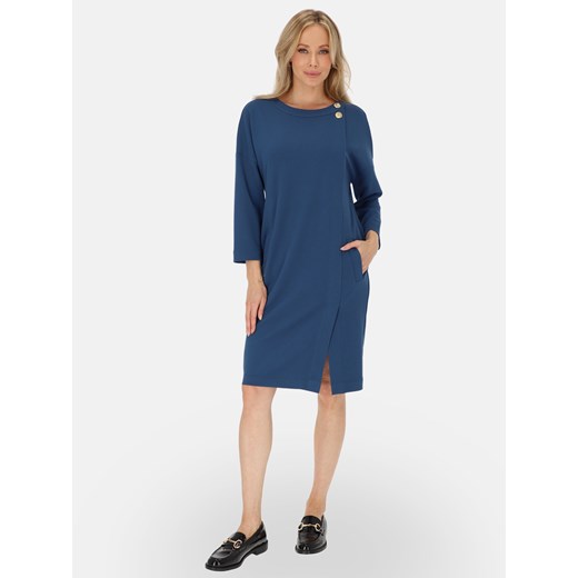 Niebieska sukienka dzianinowa z ozdobnymi guzikami L’AF Rossi 36 Eye For Fashion