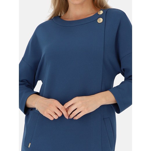 Niebieska sukienka dzianinowa z ozdobnymi guzikami L’AF Rossi 48 Eye For Fashion