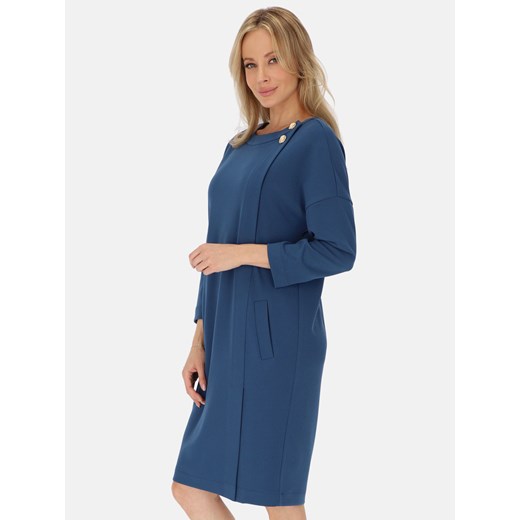 Niebieska sukienka dzianinowa z ozdobnymi guzikami L’AF Rossi - id: 18343n - marki L’AF - 187249819 Niebieska sukienka dzianinowa z ozdobnymi guzikami L’AF Rossi ze sklepu Eye For Fashion w kategorii Sukienki - zdjęcie 187249819