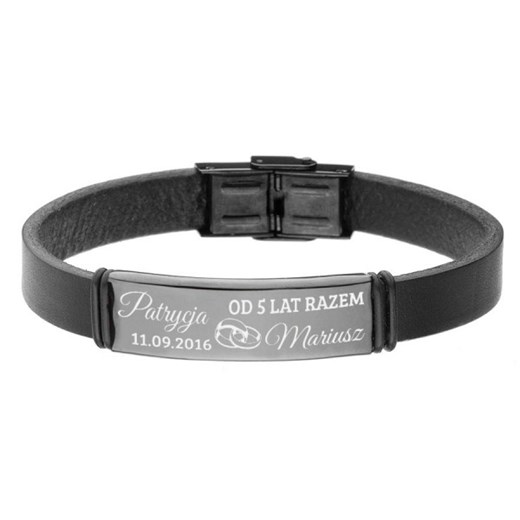 Czarna męska bransoletka z grawerem – prezent na rocznicę ślubu dla chłopaka, męża lub partnera ze sklepu manoki.pl w kategorii Bransolety - zdjęcie 187249996