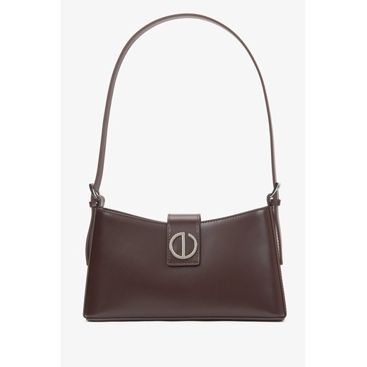 Estro: Ciemnobrązowa skórzana torebka damska na ramię ze srebrnymi okuciami - id: 15271220379996 - marki Estro - 187250135 Estro: Ciemnobrązowa skórzana torebka damska na ramię ze srebrnymi okuciami ze sklepu Estro w kategorii Listonoszki - zdjęcie 187250135