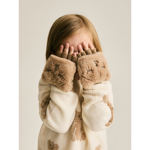 Reserved - Rękawiczki z futerkiem i uszami - brązowy ze sklepu Reserved w kategorii Rękawiczki dziecięce - zdjęcie 187250279