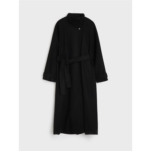Sinsay - Długi klasyczny płaszcz z paskiem - czarny ze sklepu Sinsay w kategorii Płaszcze damskie - zdjęcie 187250398