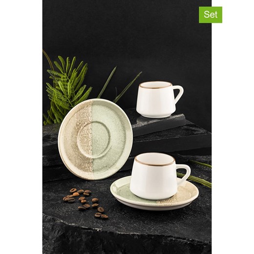 Hermia Filiżanki (6 szt.) w kolorze kremowo-zielono-białym do kawy - 90 ml ze sklepu Limango Polska w kategorii Dzbanki i zaparzacze - zdjęcie 187251007