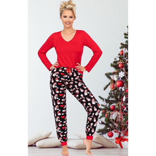 Świąteczna piżama damska z długim rękawem czerwono-czarna Santi, Kolor czerwono-czarny, Rozmiar S, Donna ze sklepu Intymna w kategorii Piżamy damskie - zdjęcie 187253666