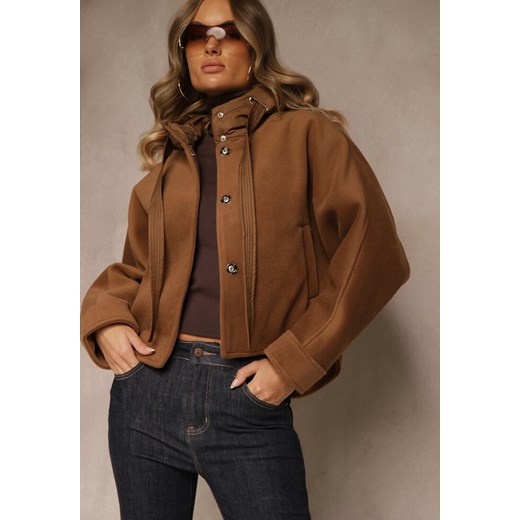 Brązowa Nietoperzowa Kurtka Przejściowa z Kapturem Amiree ze sklepu renee.pl w kategorii Kurtki damskie - zdjęcie 187257858