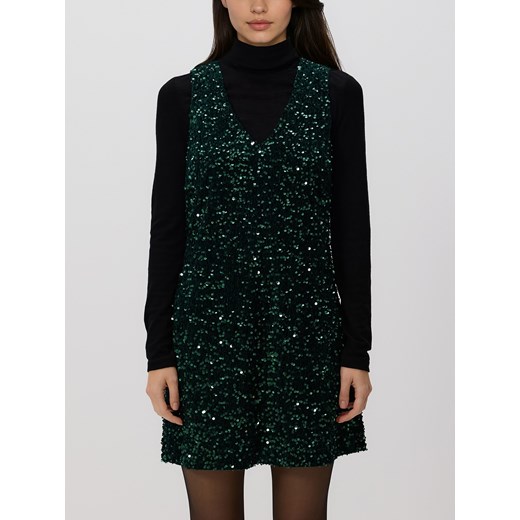 Reserved - Cekinowa sukienka mini - ciemnozielony ze sklepu Reserved w kategorii Sukienki - zdjęcie 187257978