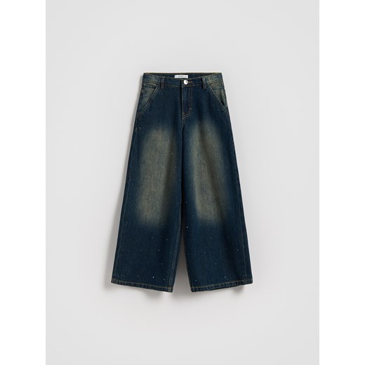 Reserved - Jeansy super wide leg z aplikacją - granatowy ze sklepu Reserved w kategorii Spodnie dziewczęce - zdjęcie 187258415