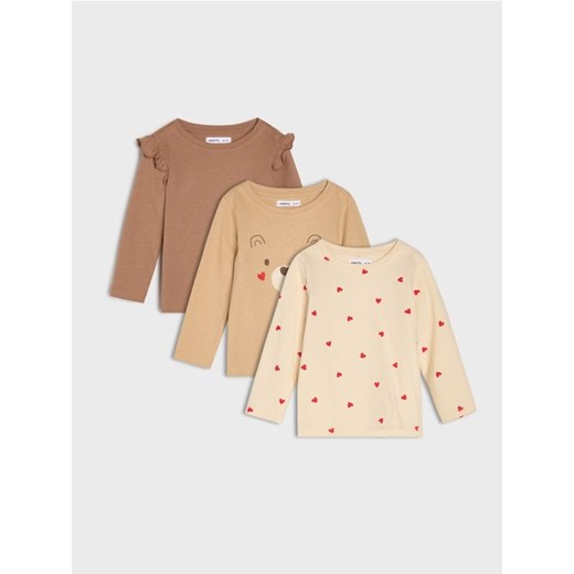 Sinsay - Bawełniana koszulka 3 pack - beżowy ze sklepu Sinsay w kategorii Kaftaniki i bluzki - zdjęcie 187259076