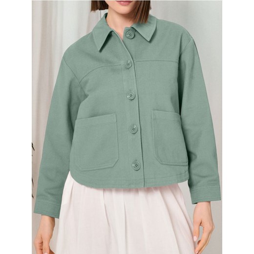 Sinsay - Bawełniana kurtka koszulowa - zielony ze sklepu Sinsay w kategorii Kurtki damskie - zdjęcie 187259079