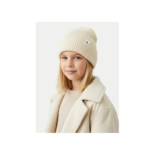 Czapka Calvin Klein Jeans Monogram Rib Beanie IU0IU00440 Écru L_XL eobuwie.pl