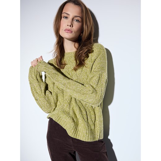 Mohito - Zielony sweter z domieszką wełny - oliwkowy - id: 576EQ-81X - marki Mohito - 187260085 Mohito - Zielony sweter z domieszką wełny - oliwkowy ze sklepu Mohito w kategorii Swetry damskie - zdjęcie 187260085