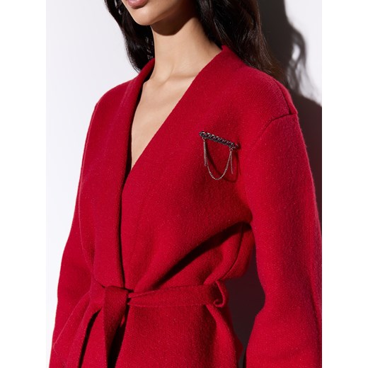 Mohito - Kardigan z wiązaniem - czerwony - id: 583EQ-33X - marki Mohito - 187260098 Mohito - Kardigan z wiązaniem - czerwony ze sklepu Mohito w kategorii Swetry damskie - zdjęcie 187260098