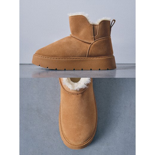 Mohito - Skórzane brązowe śniegowce - brązowy ze sklepu Mohito w kategorii Śniegowce damskie - zdjęcie 187262887