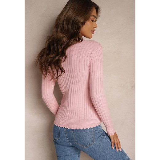 Różowy Sweter z Dodatkiem Bawełny z Prążkowanego Materiału Mevalay Renee ONE SIZE renee.pl
