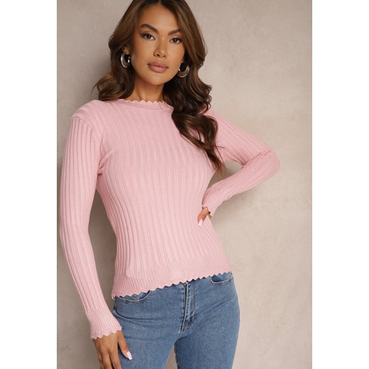 Różowy Sweter z Dodatkiem Bawełny z Prążkowanego Materiału Mevalay Renee ONE SIZE renee.pl